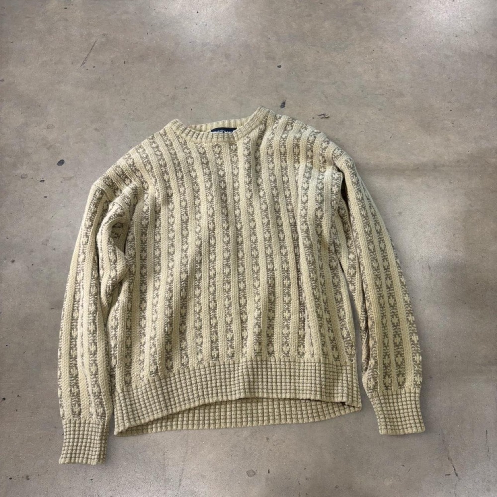 Vintage Chereskin Mens Large Light Brown Tan Cable Knit Crewneck Sweater Acrylic